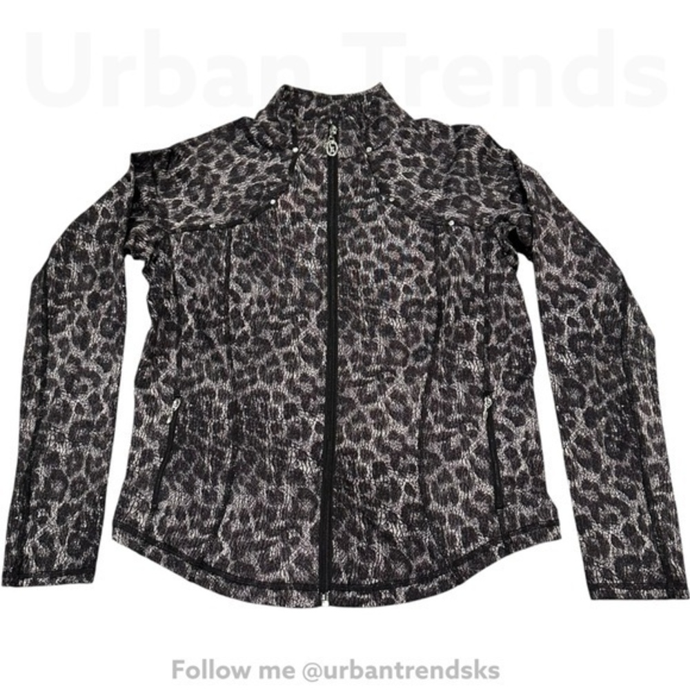 Women's Black Leopard Print Zip Athletic Casual Jacket M